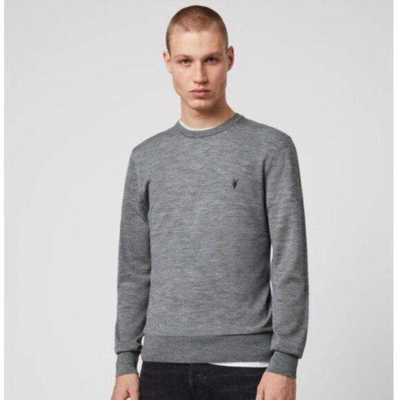 All Saints 100% Merino Wool Gray Sweater Crew Neck Minimalist Classic Men's XXL - Picture 1 of 12